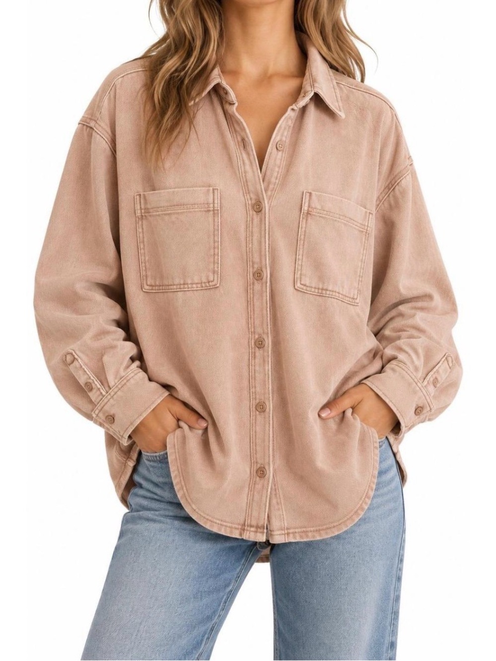 Aerie Real Good Oversized Button Down
Shirt Medium Shacket Tan